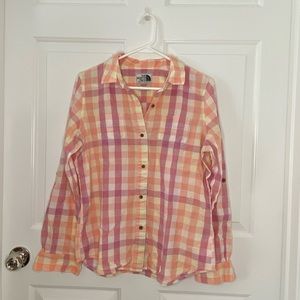 North Face pink and orange button up size L